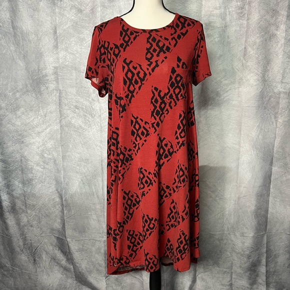 LuLaRoe Burnt Orange and Black Abstract Carly High-Low Dress with Pocket - Small - Picture 1 of 13